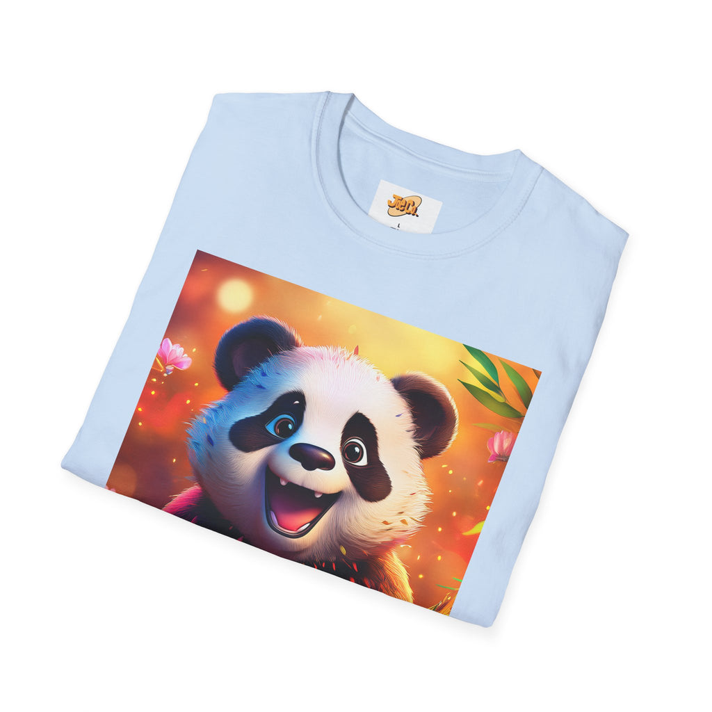 Cute Smiling Panda Graphic T-Shirt — Playful Floral Panda Tee