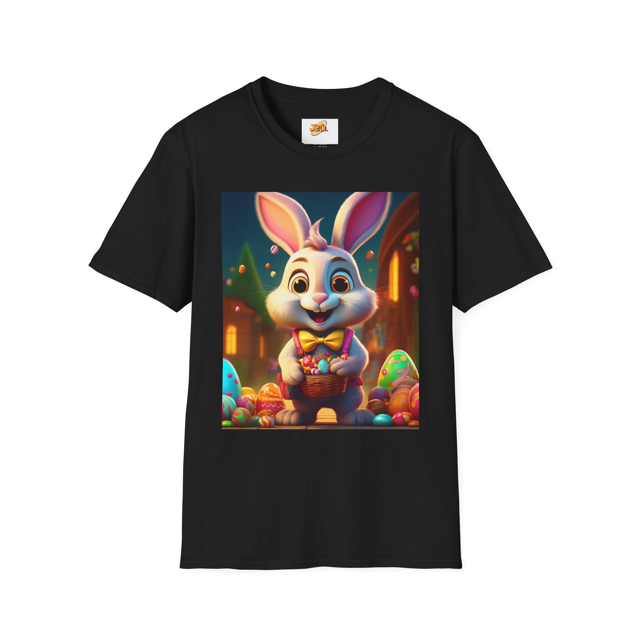 Easter Bunny Kids T-Shirt — Cute Cartoon Rabbit with Colorful Eggs
