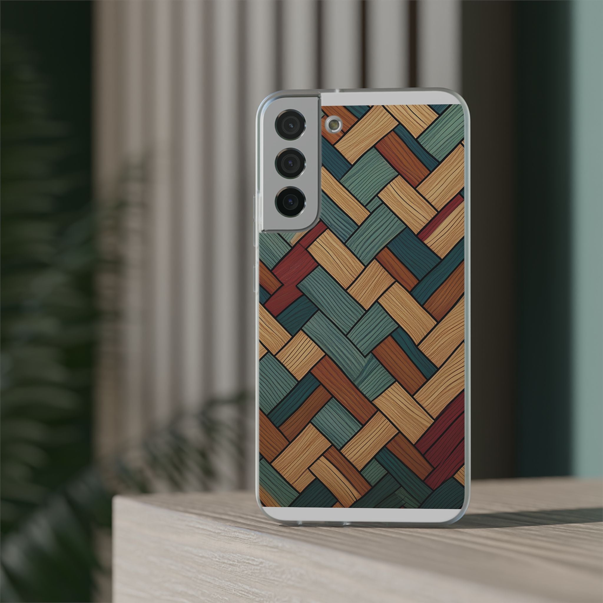 Woven Wood Pattern Phone Case — Rustic Geometric iPhone Flexi Case