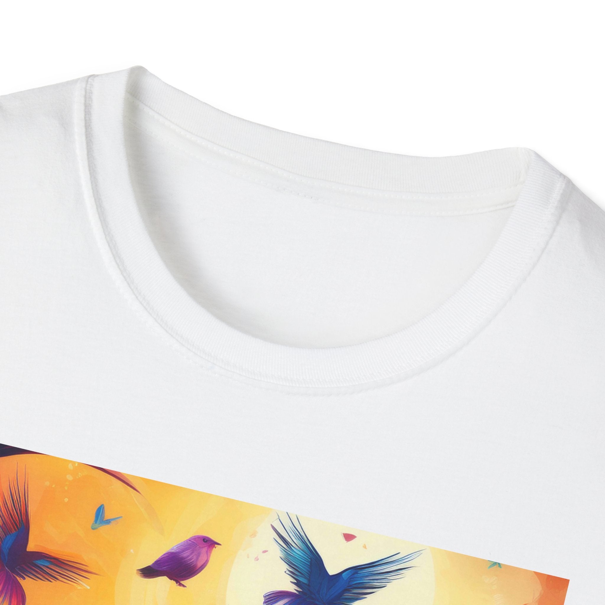 Birds at Dawn Graphic T-Shirt — Colorful Floral Songbird Tee