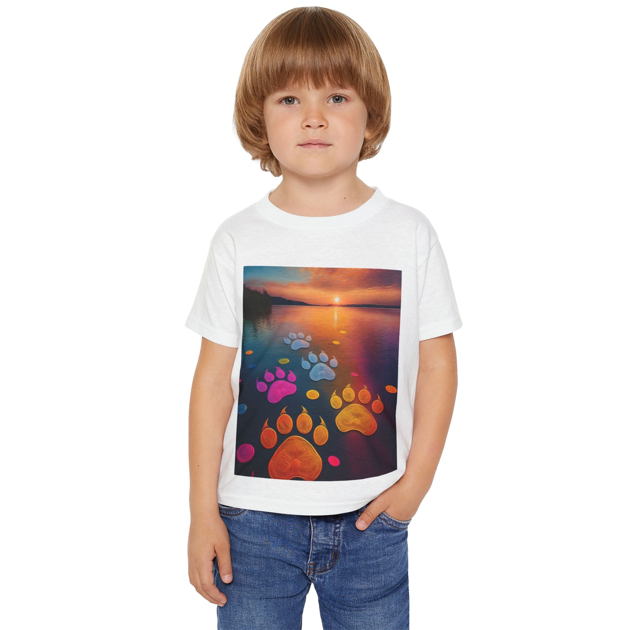 Toddler T-Shirt — Colorful Paw Prints at Sunset