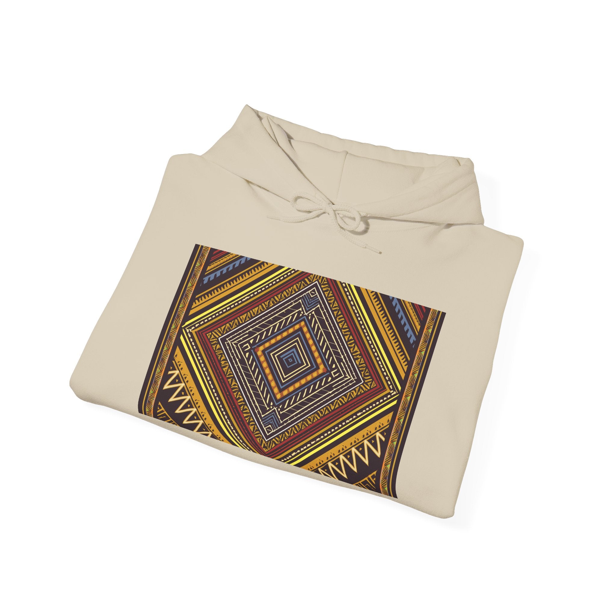Boho Geometric Diamond Hoodie – Earthy Tribal Pattern Pullover