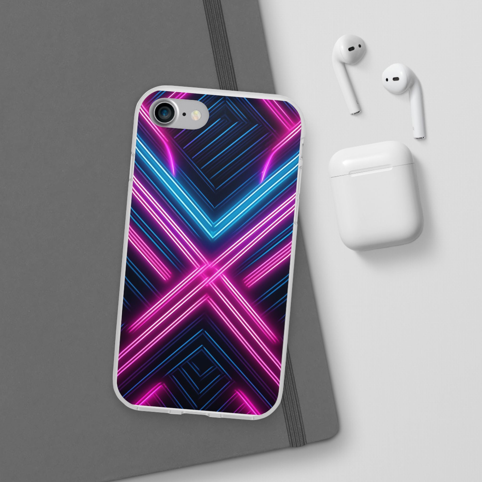 Neon Geometric Phone Case – Retro Vibes Blue & Pink Flexi Case