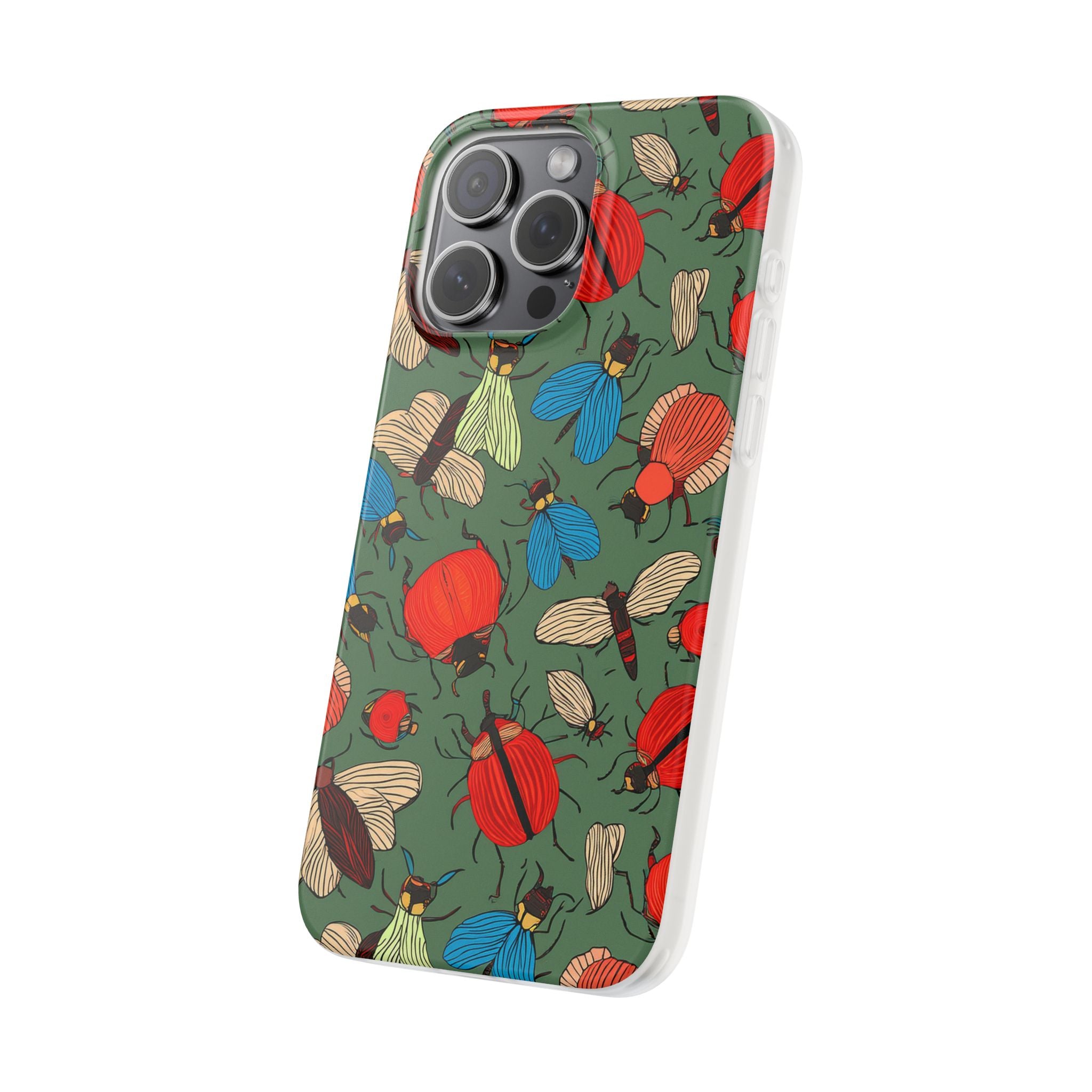 Bug Pattern Phone Case — Colorful Beetles & Flies Design