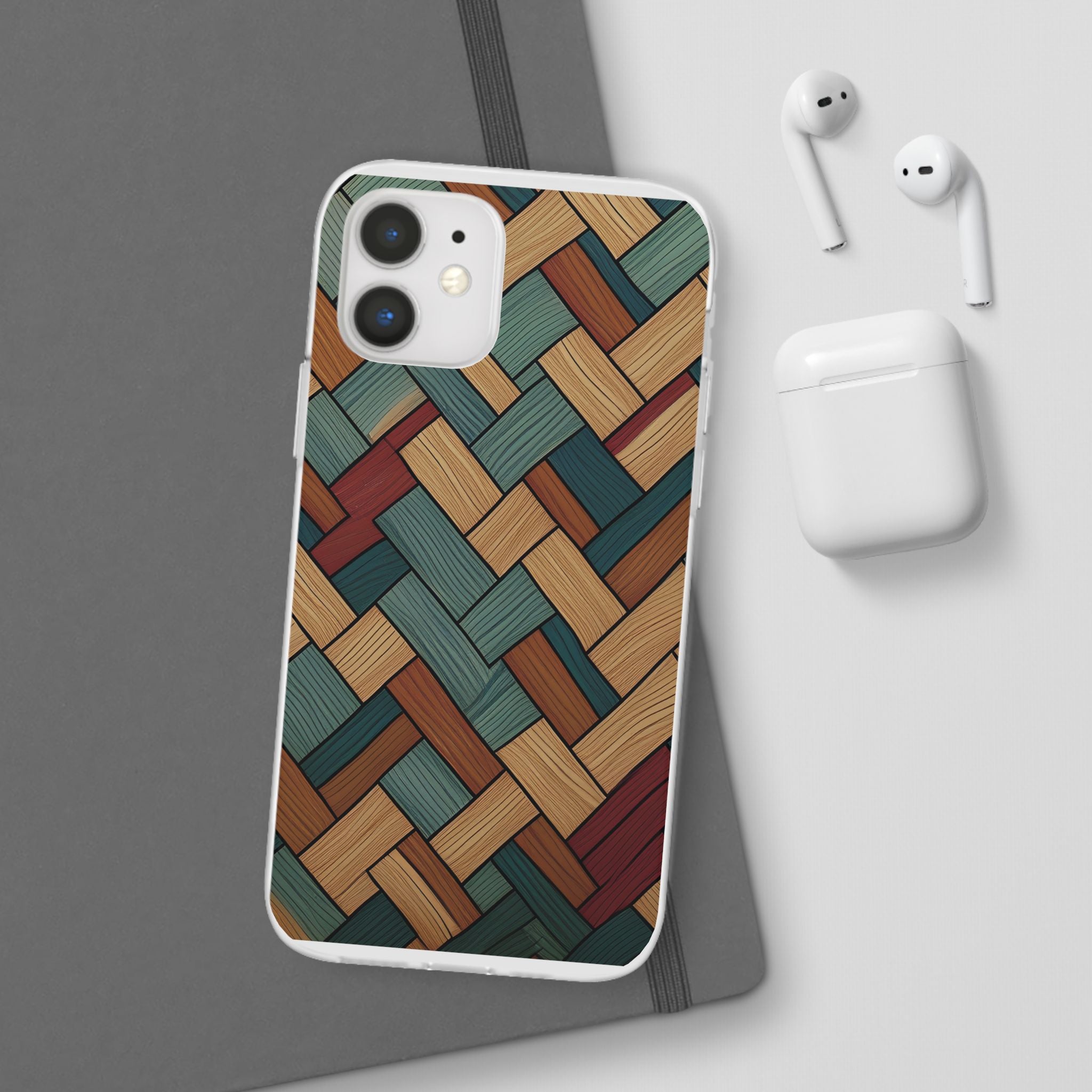 Woven Wood Pattern Phone Case — Rustic Geometric iPhone Flexi Case