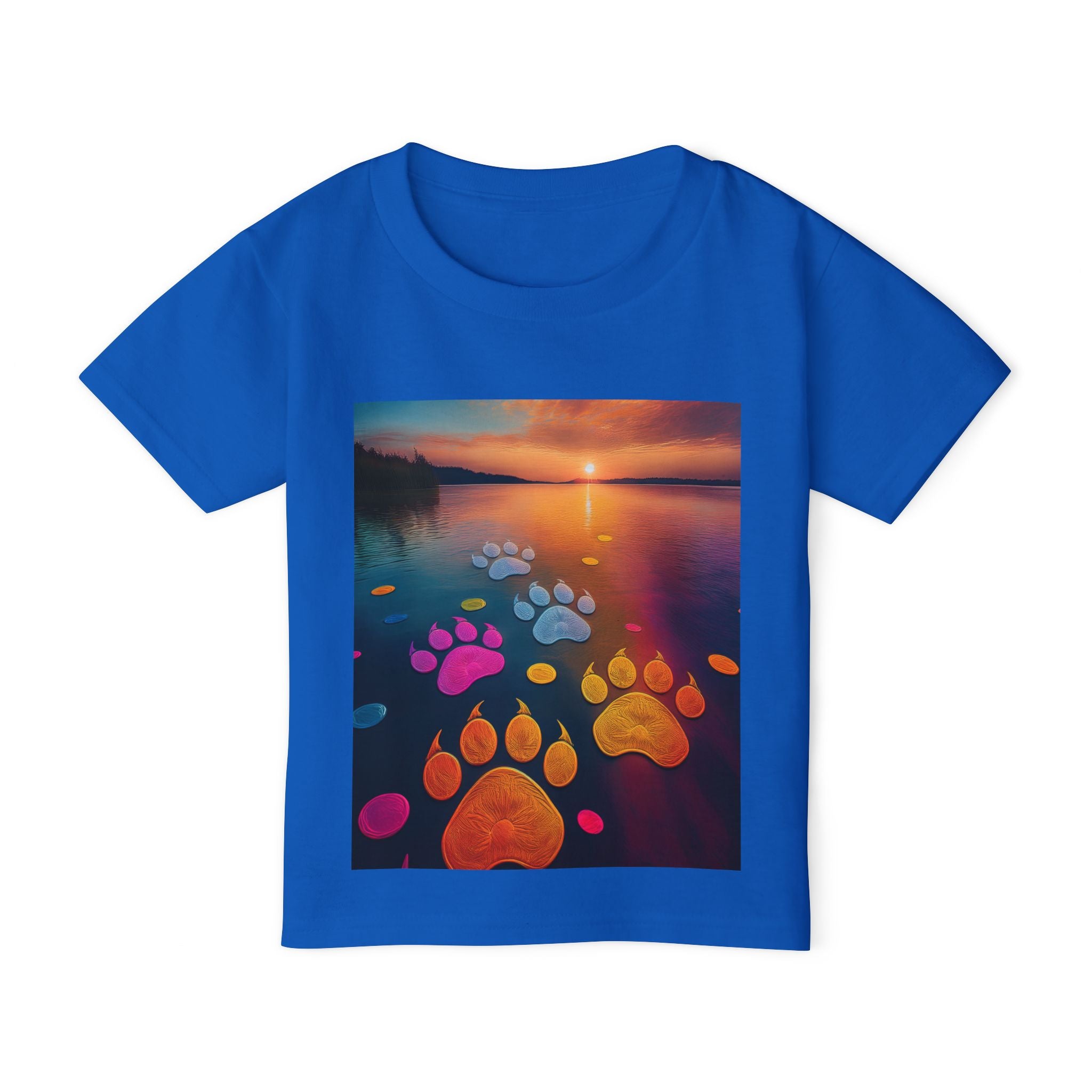 Toddler T-Shirt — Colorful Paw Prints at Sunset