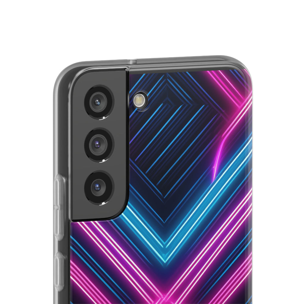 Neon Geometric Phone Case – Retro Vibes Blue & Pink Flexi Case