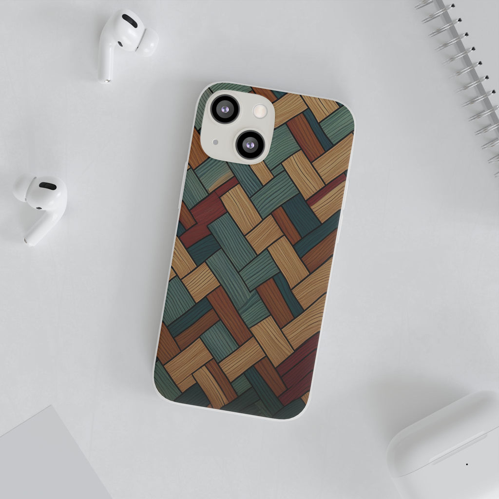 Woven Wood Pattern Phone Case — Rustic Geometric iPhone Flexi Case