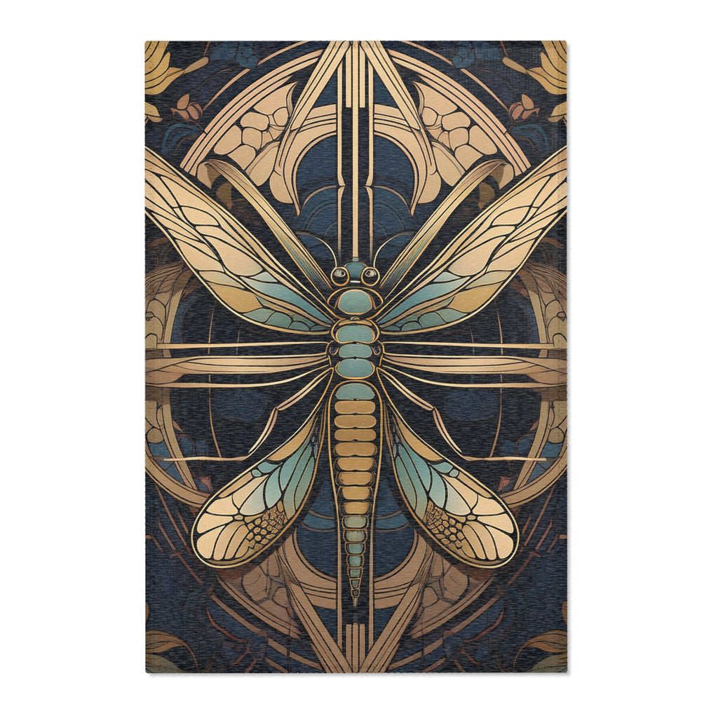 Art Nouveau Dragonfly Area Rug — Vintage Botanical Accent Rug