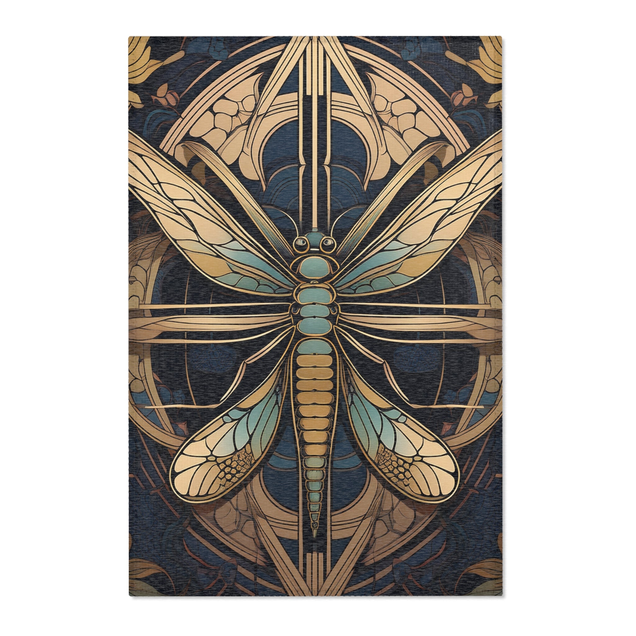 Art Nouveau Dragonfly Area Rug — Vintage Botanical Accent Rug