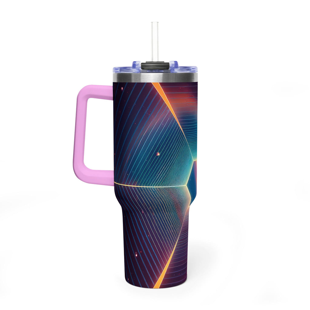 40oz Vacuum Tumbler — Neon Geometric Cosmic Design