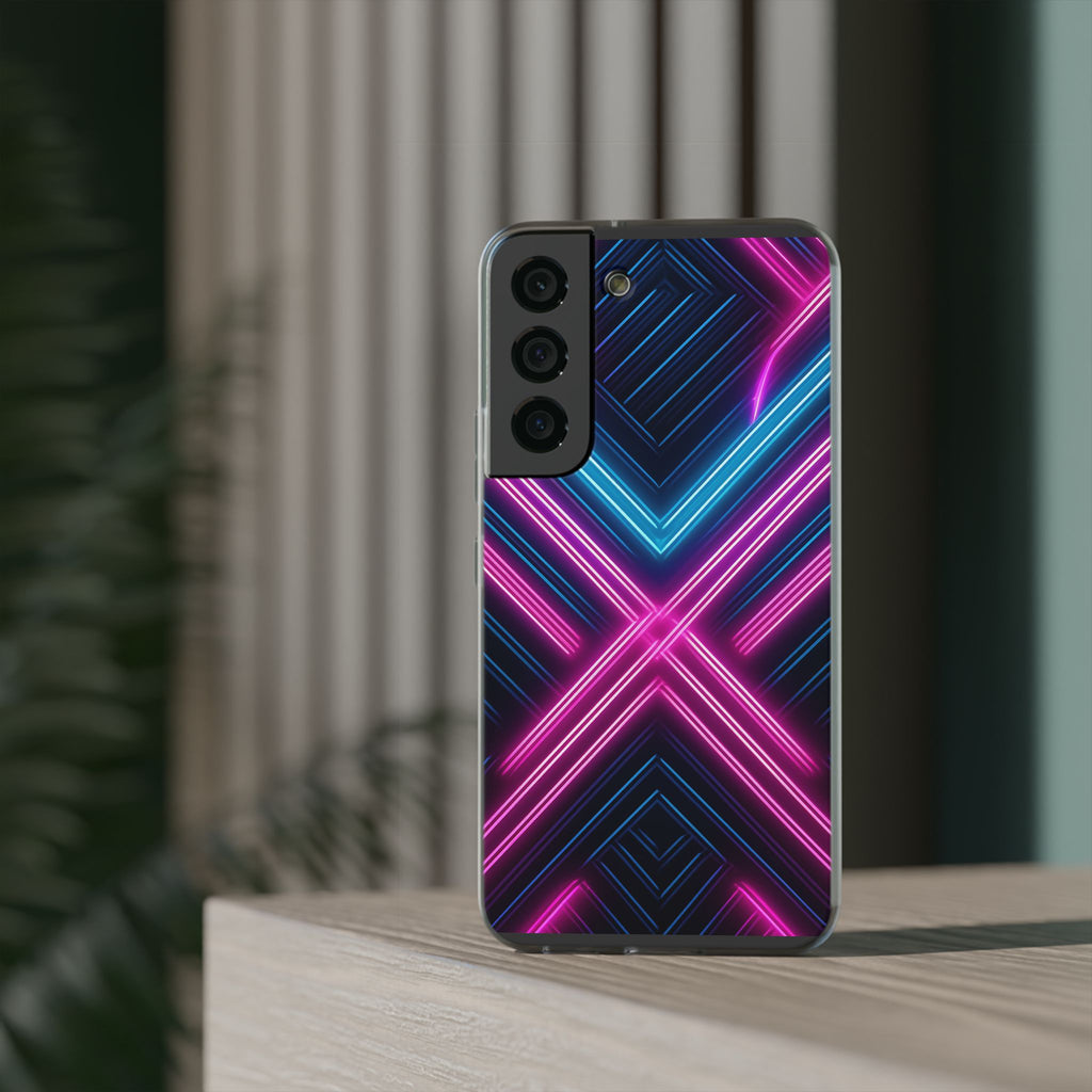 Neon Geometric Phone Case – Retro Vibes Blue & Pink Flexi Case