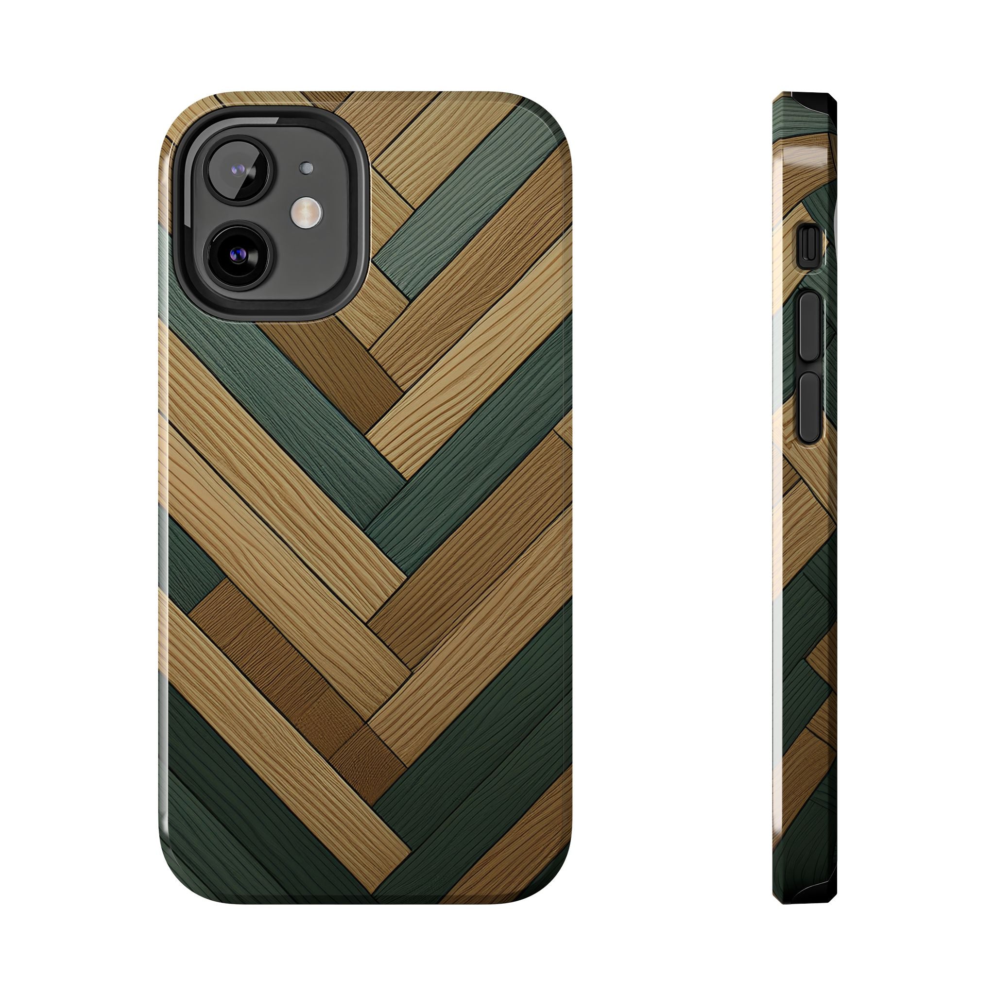 Wood Herringbone Tough Phone Case — Protective Matte Phone Cover with Natural Wood Pattern