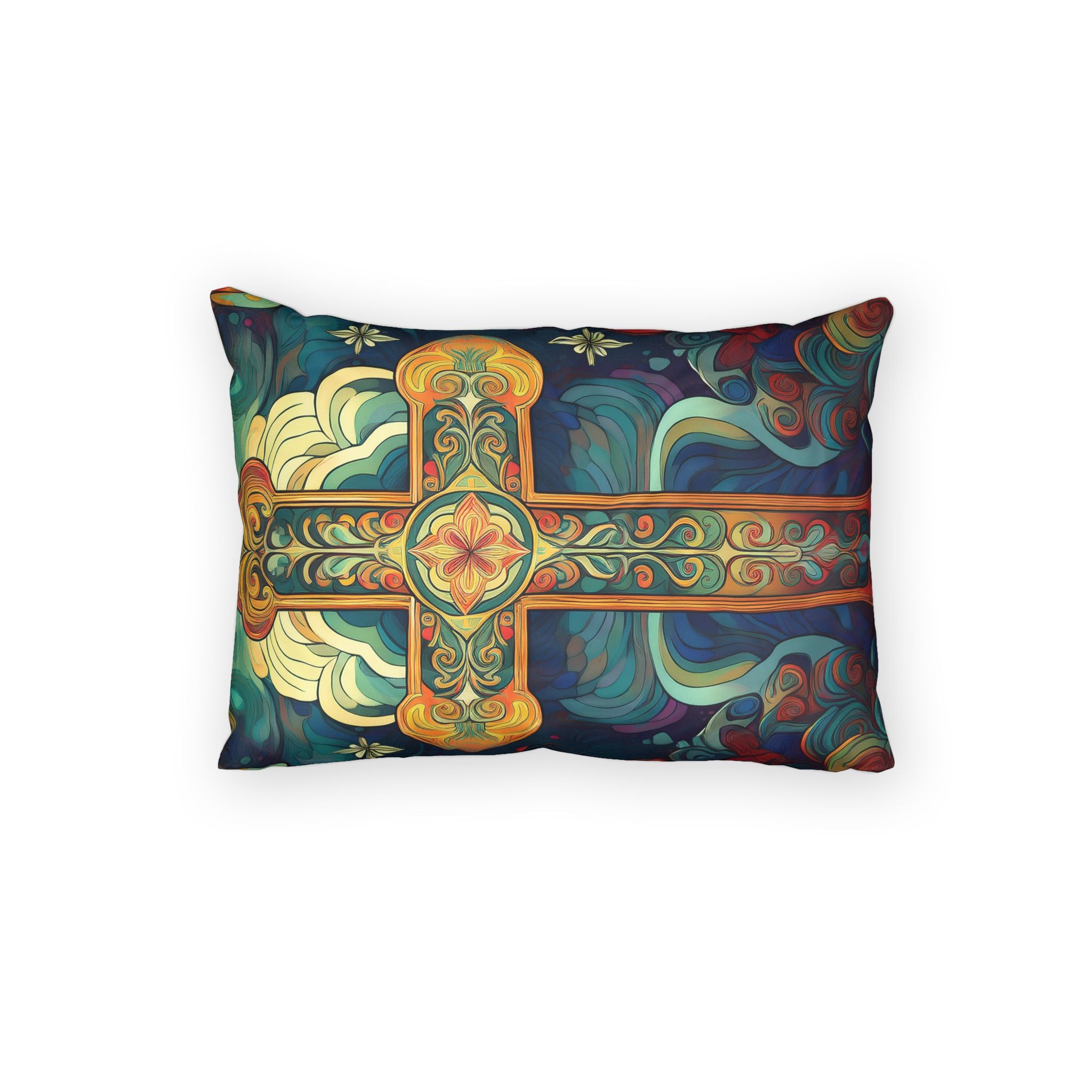 Decorative Cotton Pillow Sham — Boho Vintage Cross Mandala Design