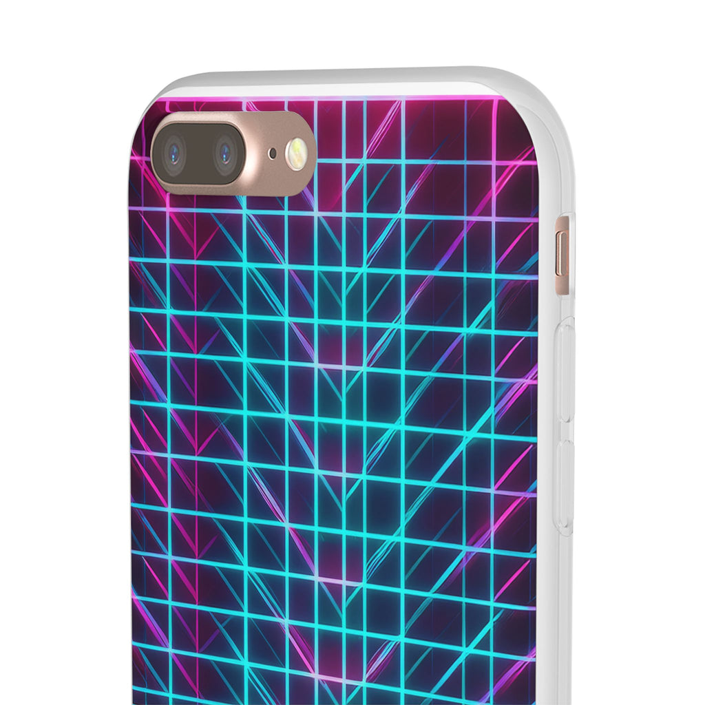 Retro Neon Grid Phone Case – 80s Vaporwave Geometric iPhone Cover
