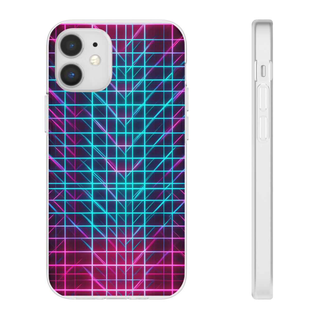 Retro Neon Grid Phone Case – 80s Vaporwave Geometric iPhone Cover