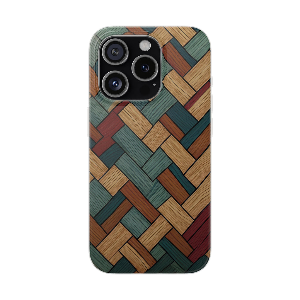 Woven Wood Pattern Phone Case — Rustic Geometric iPhone Flexi Case