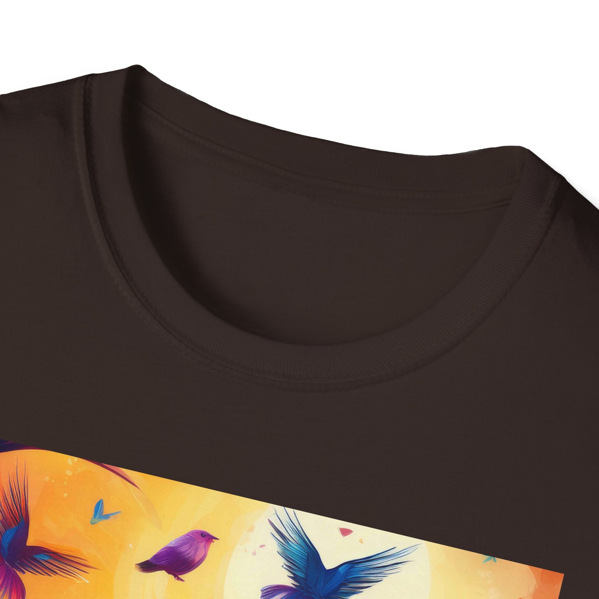 Birds at Dawn Graphic T-Shirt — Colorful Floral Songbird Tee