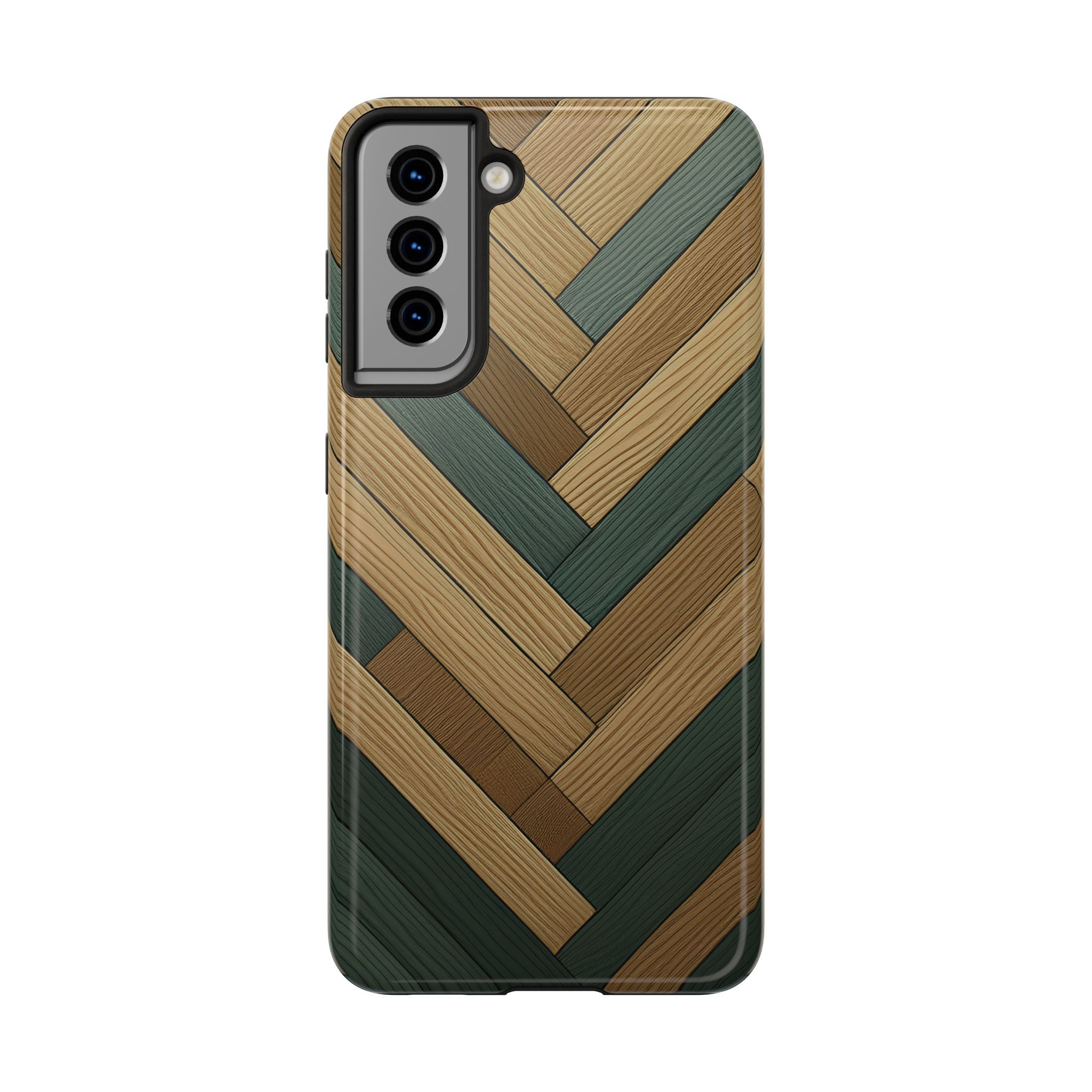 Wood Herringbone Tough Phone Case — Protective Matte Phone Cover with Natural Wood Pattern