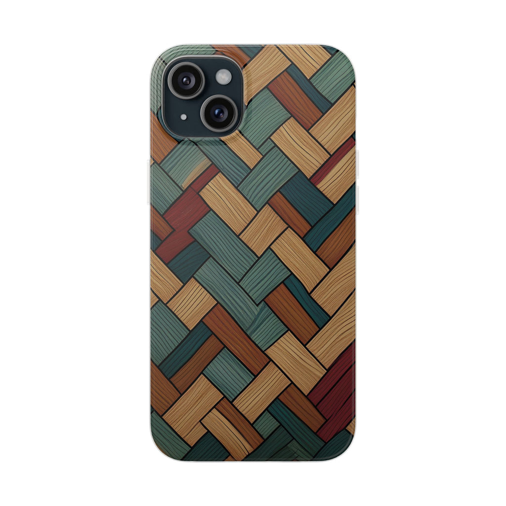 Woven Wood Pattern Phone Case — Rustic Geometric iPhone Flexi Case