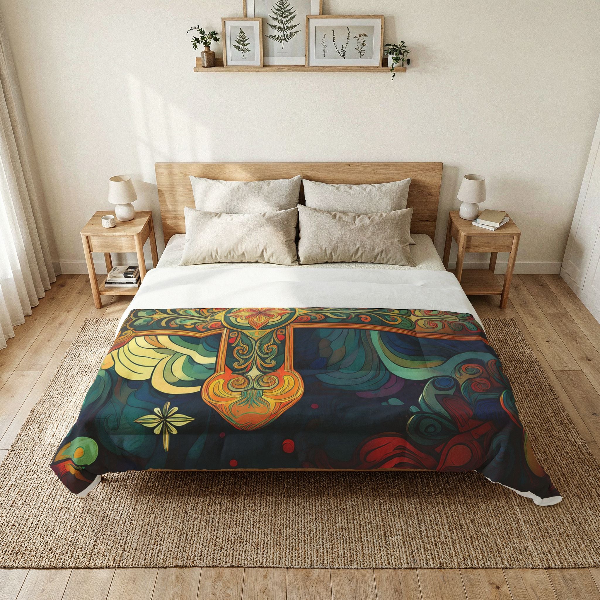 Stained Glass Cross Cotton Comforter – Colorful Religious Bedding Throw