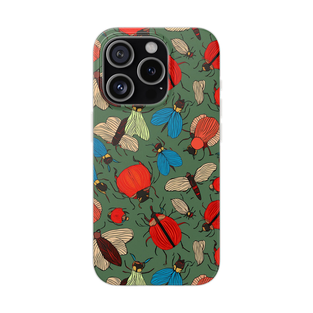 Bug Pattern Phone Case — Colorful Beetles & Flies Design