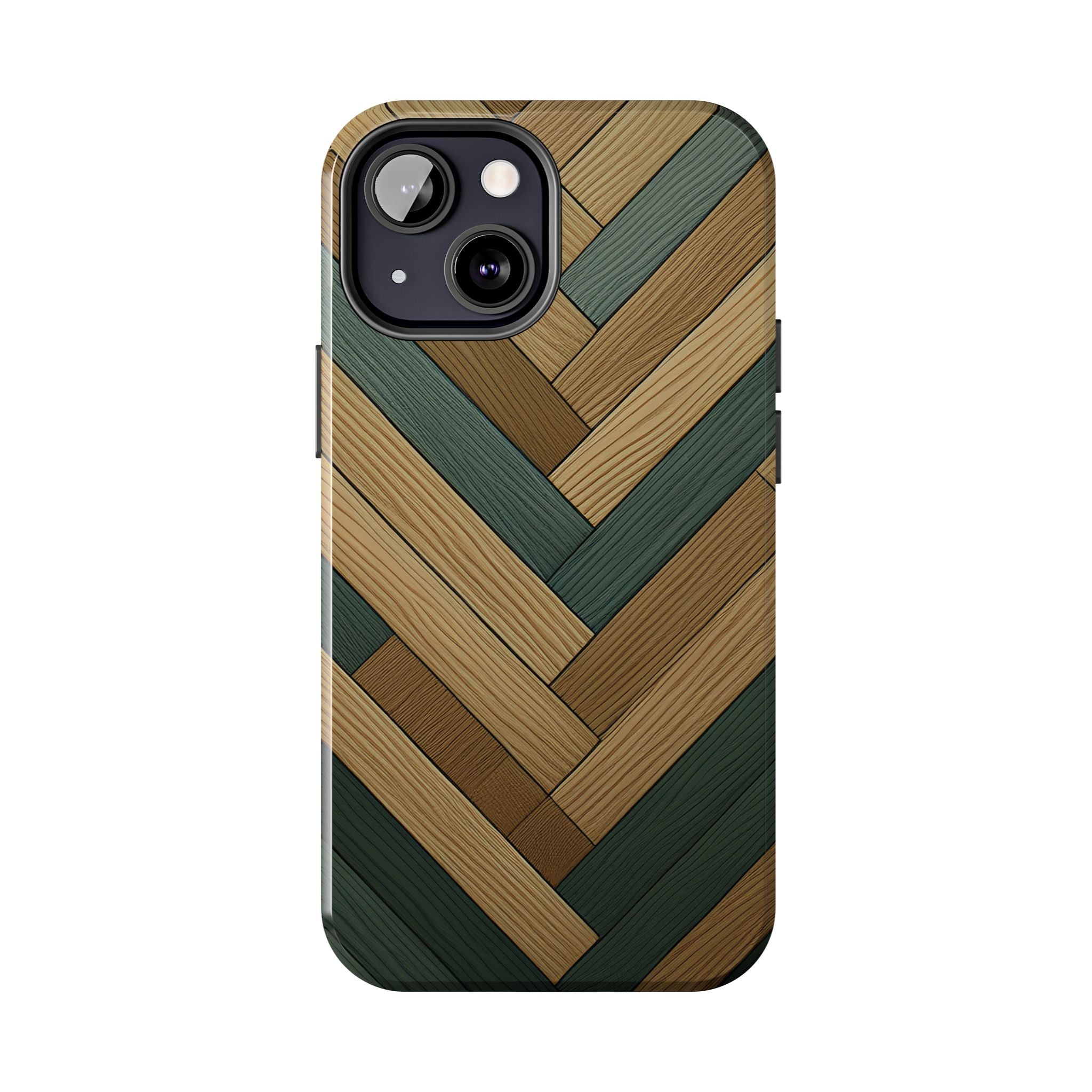 Wood Herringbone Tough Phone Case — Protective Matte Phone Cover with Natural Wood Pattern