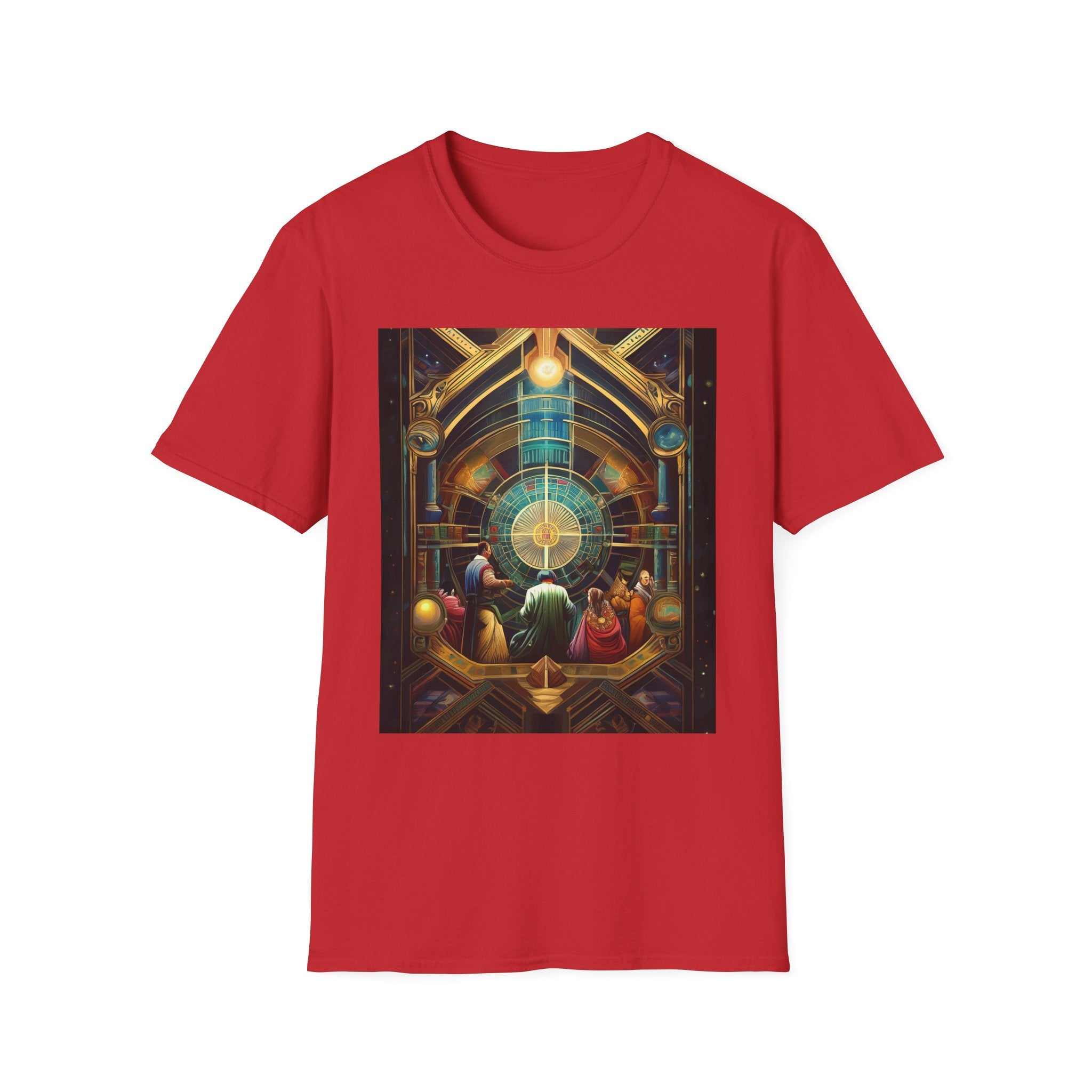Mystic Observatory Art Tee — Cosmic Circle Gathering Graphic T-Shirt