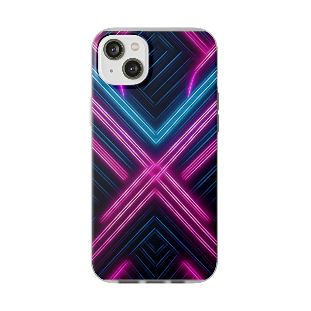 Neon Geometric Phone Case – Retro Vibes Blue & Pink Flexi Case