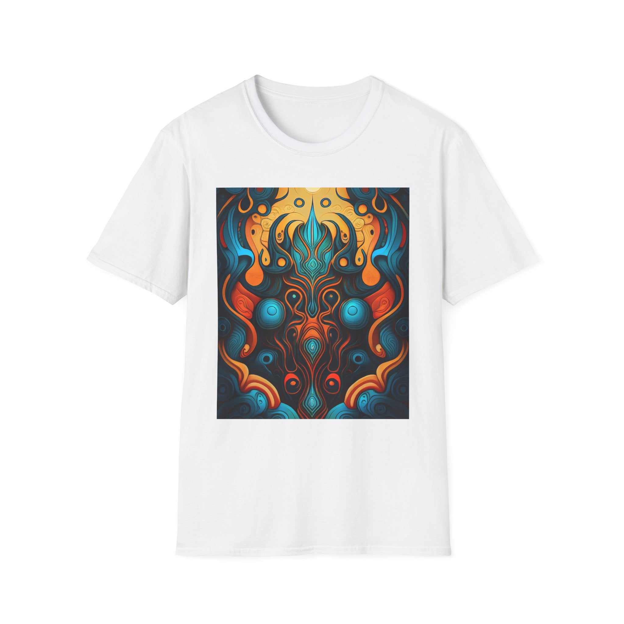 Psychedelic Abstract Mask T-Shirt — Vibrant Tribal Floral Art Tee