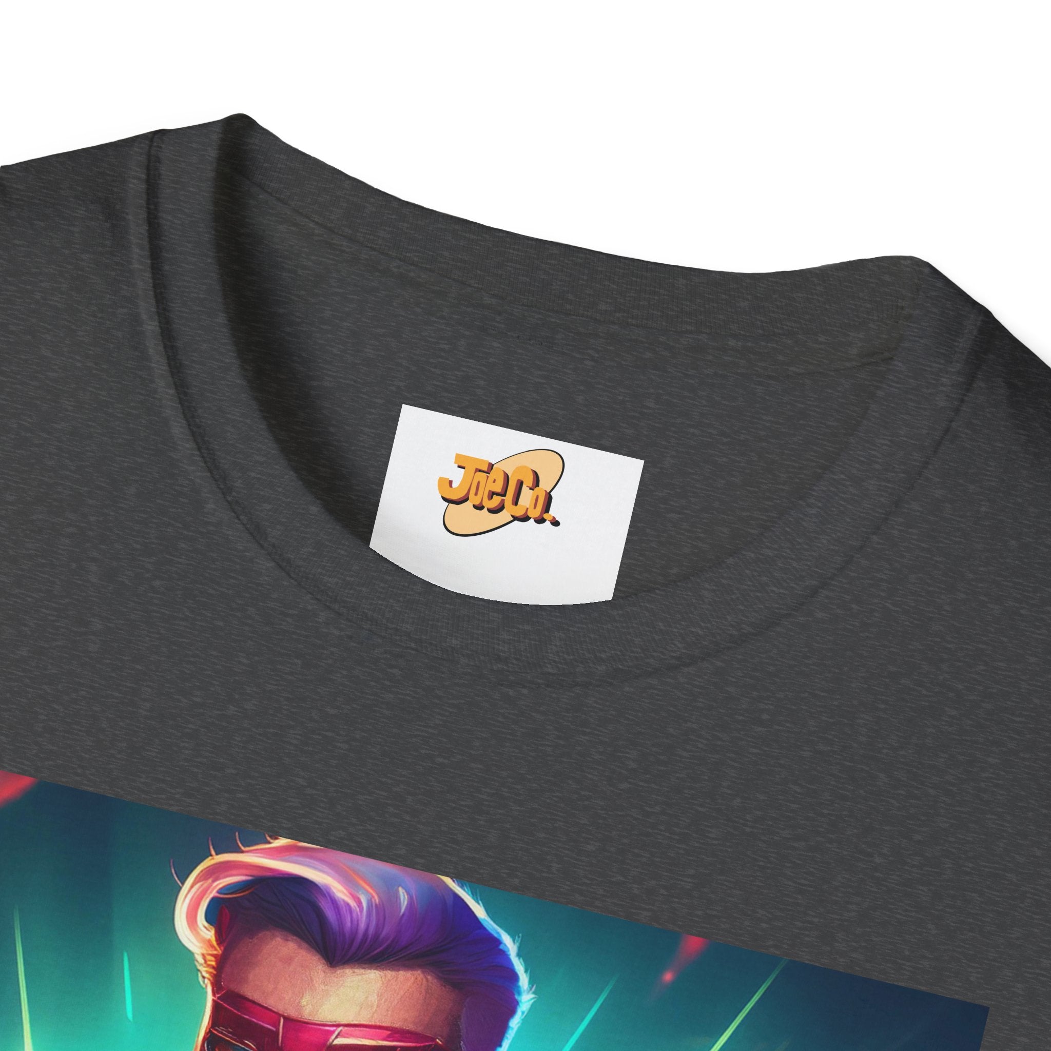 Superhero Graphic T-Shirt — Retro Neon Captain Chest Emblem