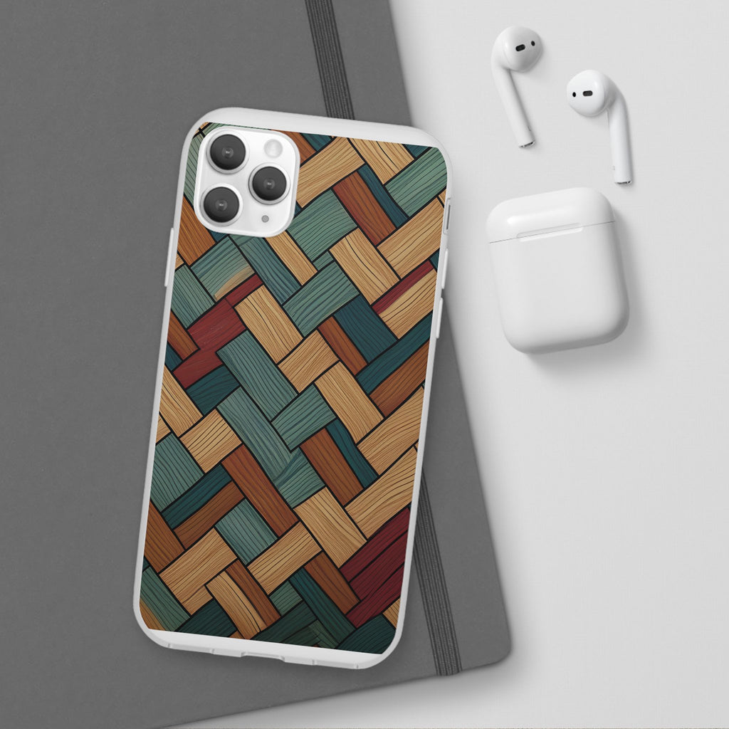 Woven Wood Pattern Phone Case — Rustic Geometric iPhone Flexi Case
