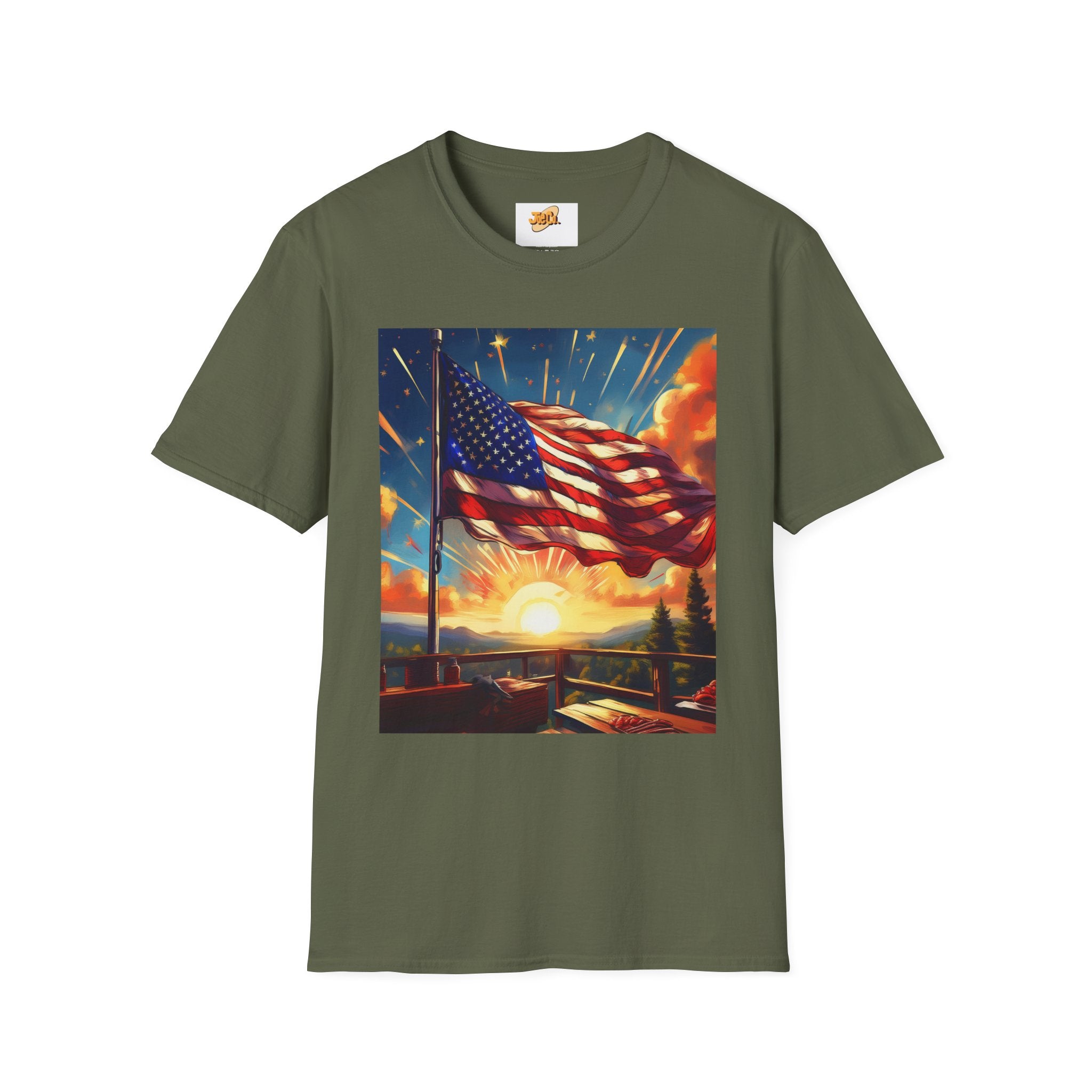 American Flag Sunrise T-Shirt — Patriotic USA Sunset Graphic Tee