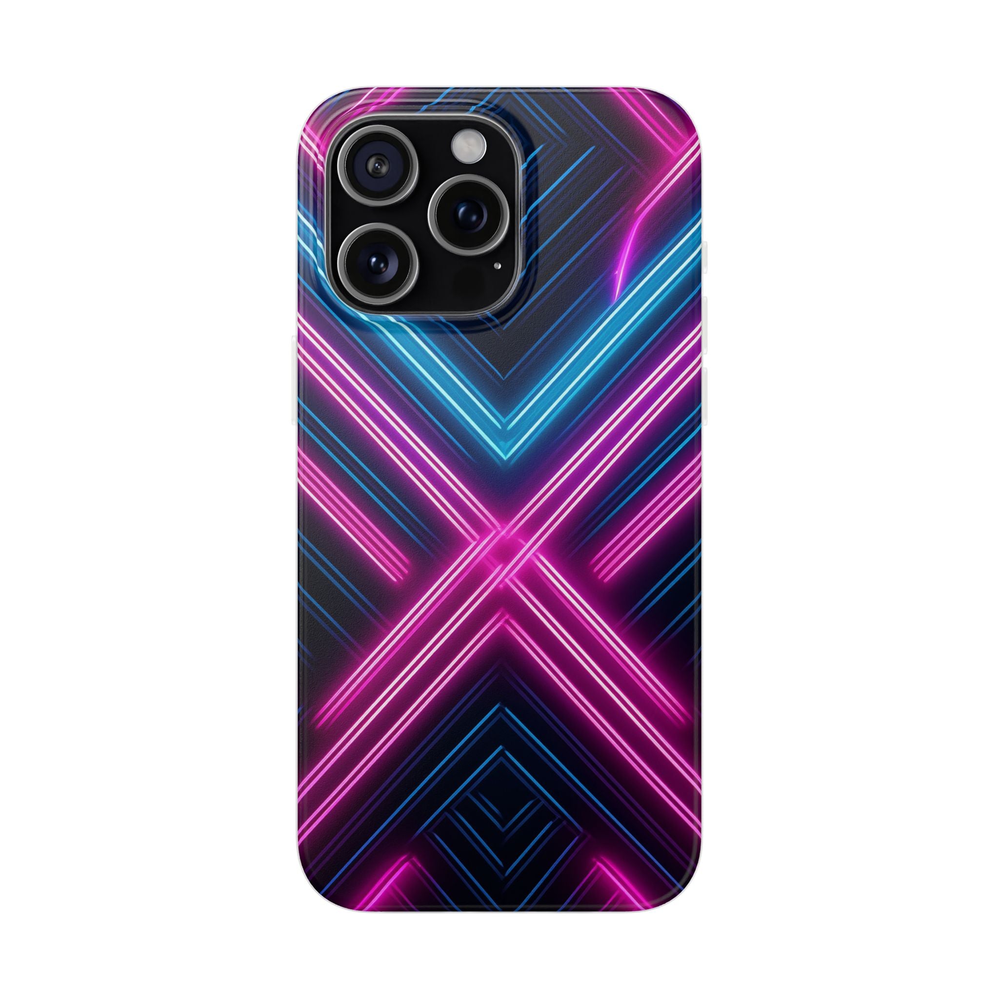 Neon Geometric Phone Case – Retro Vibes Blue & Pink Flexi Case