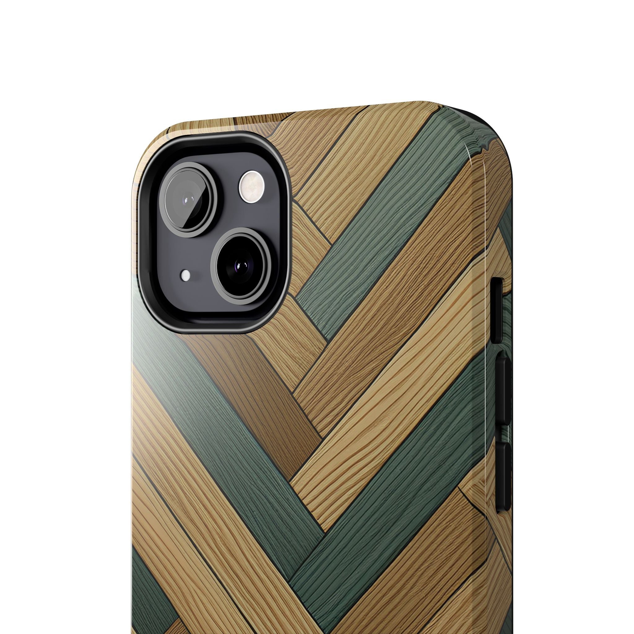 Wood Herringbone Tough Phone Case — Protective Matte Phone Cover with Natural Wood Pattern