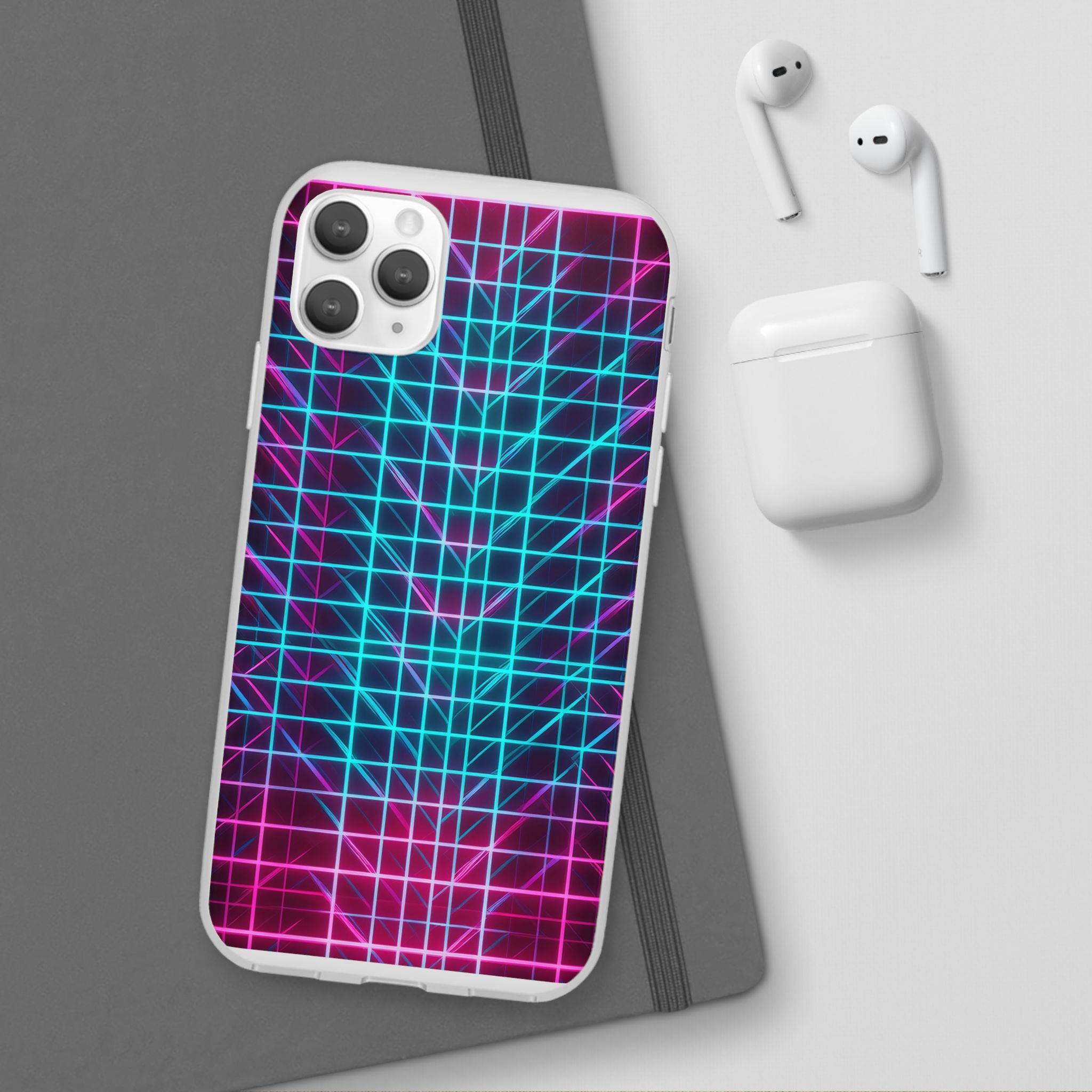 Retro Neon Grid Phone Case – 80s Vaporwave Geometric iPhone Cover