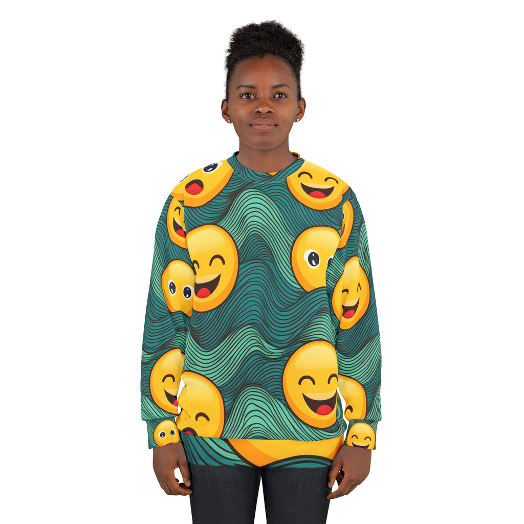 Emoji Wave Sweatshirt — All-Over Print Smiling Emoji Crewneck