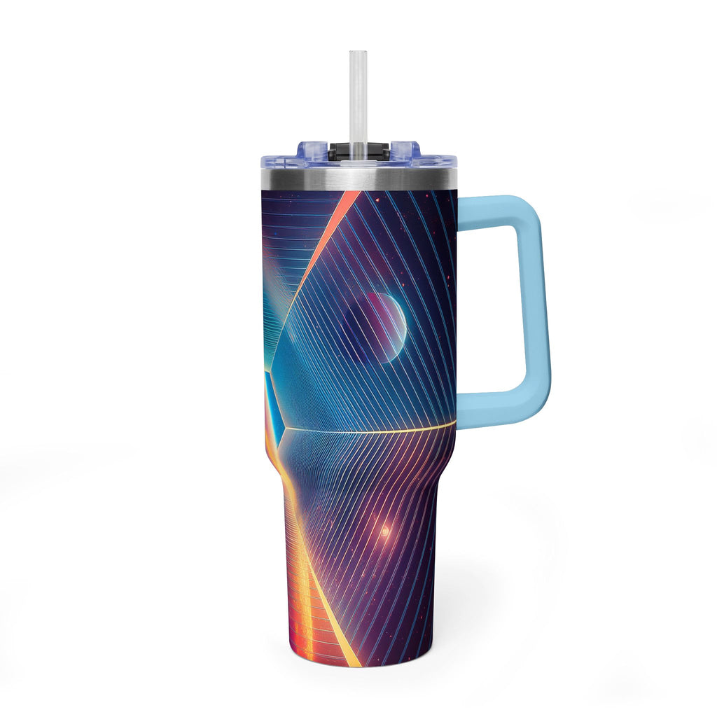 40oz Vacuum Tumbler — Neon Geometric Cosmic Design