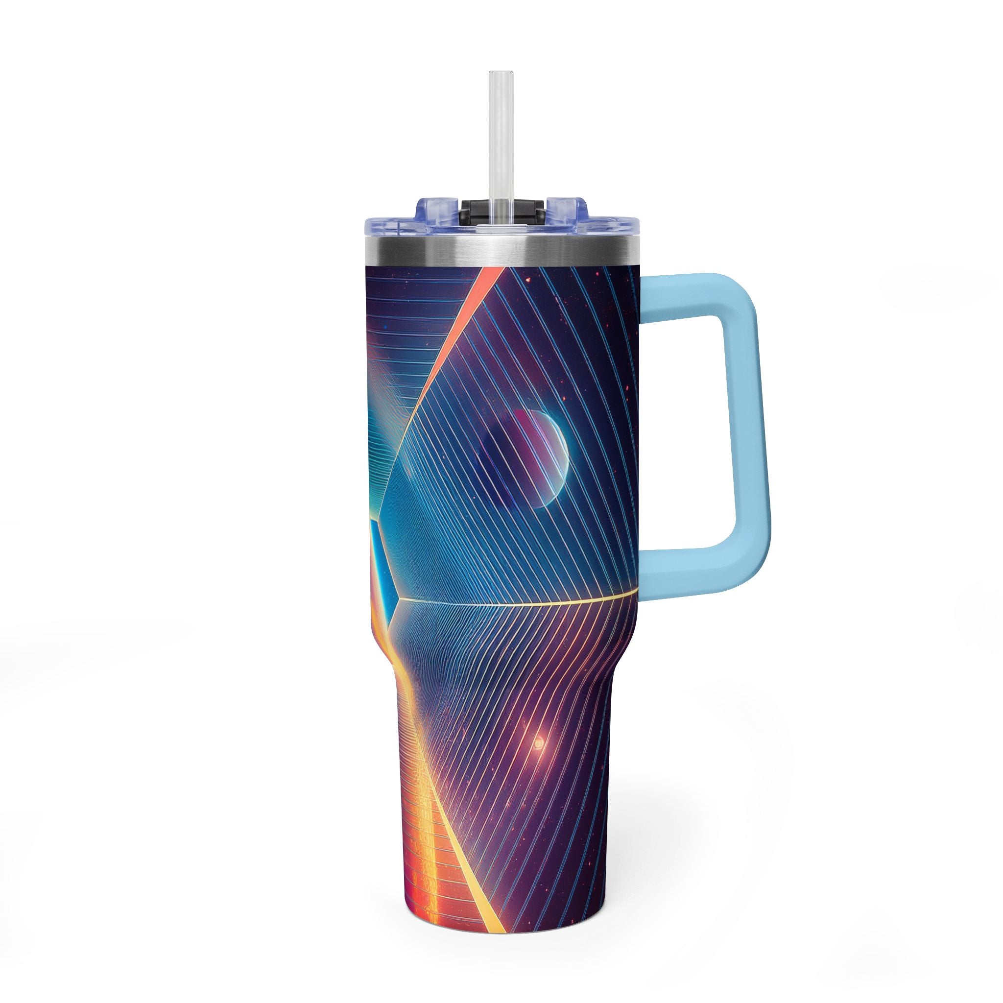 40oz Vacuum Tumbler — Neon Geometric Cosmic Design