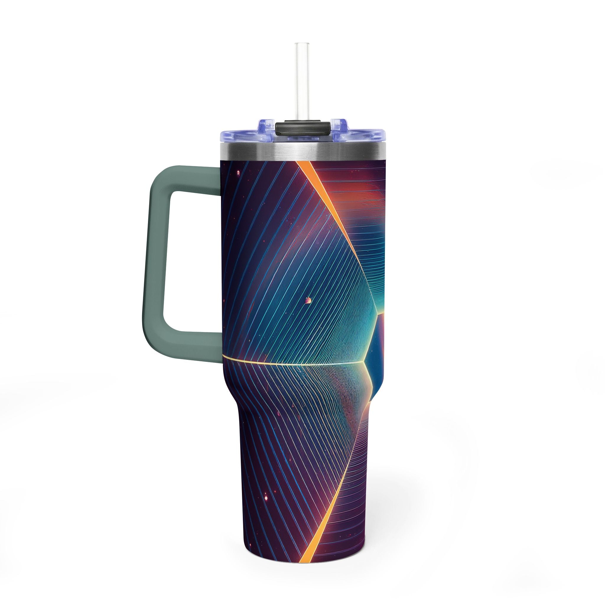 40oz Vacuum Tumbler — Neon Geometric Cosmic Design