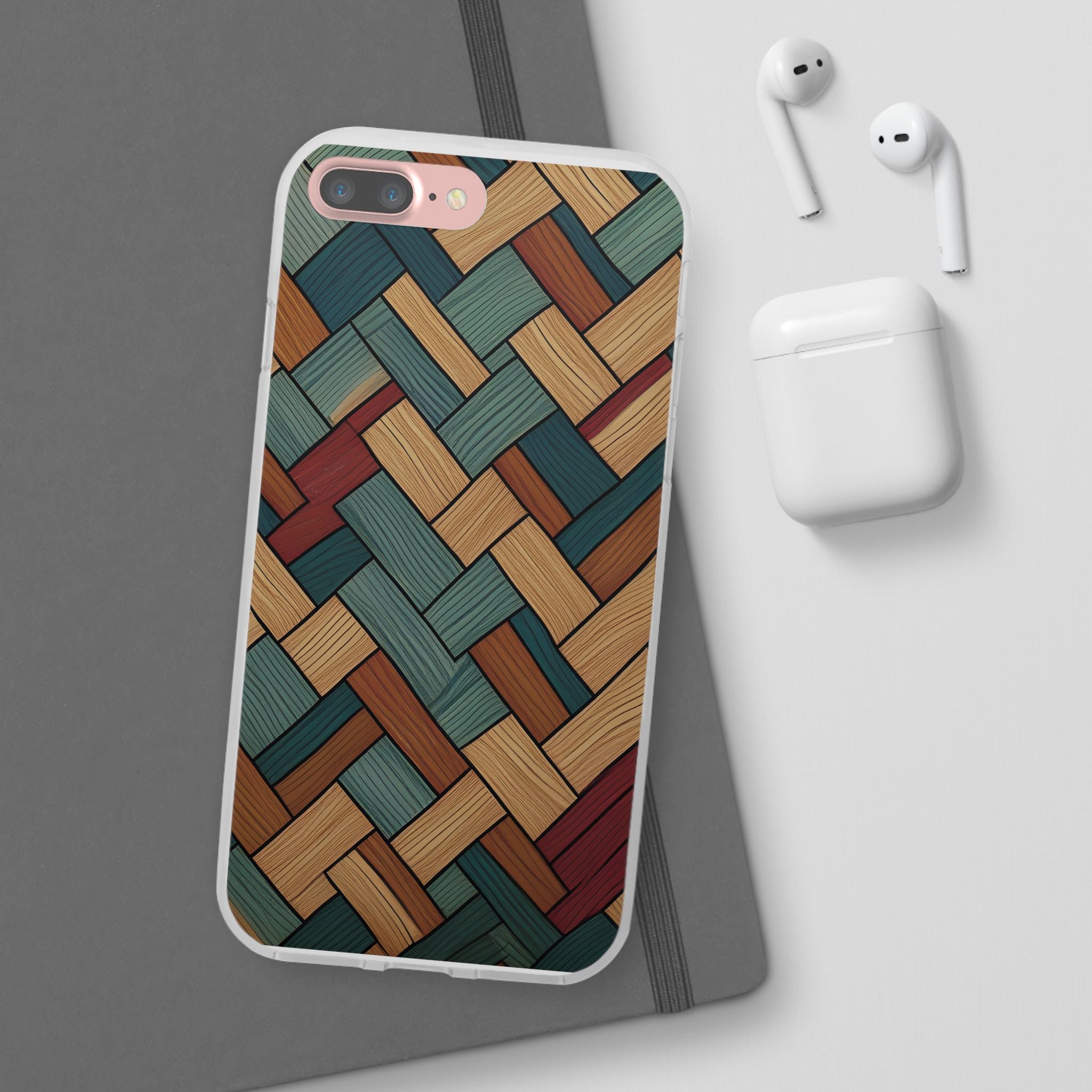 Woven Wood Pattern Phone Case — Rustic Geometric iPhone Flexi Case