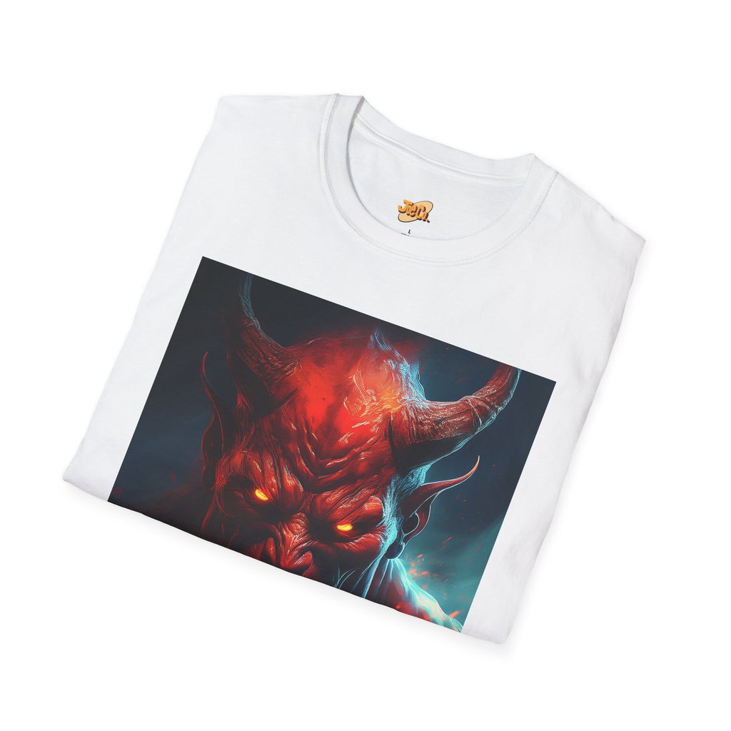 Demon Skull T-Shirt — Fiery Horned Demon Graphic Tee