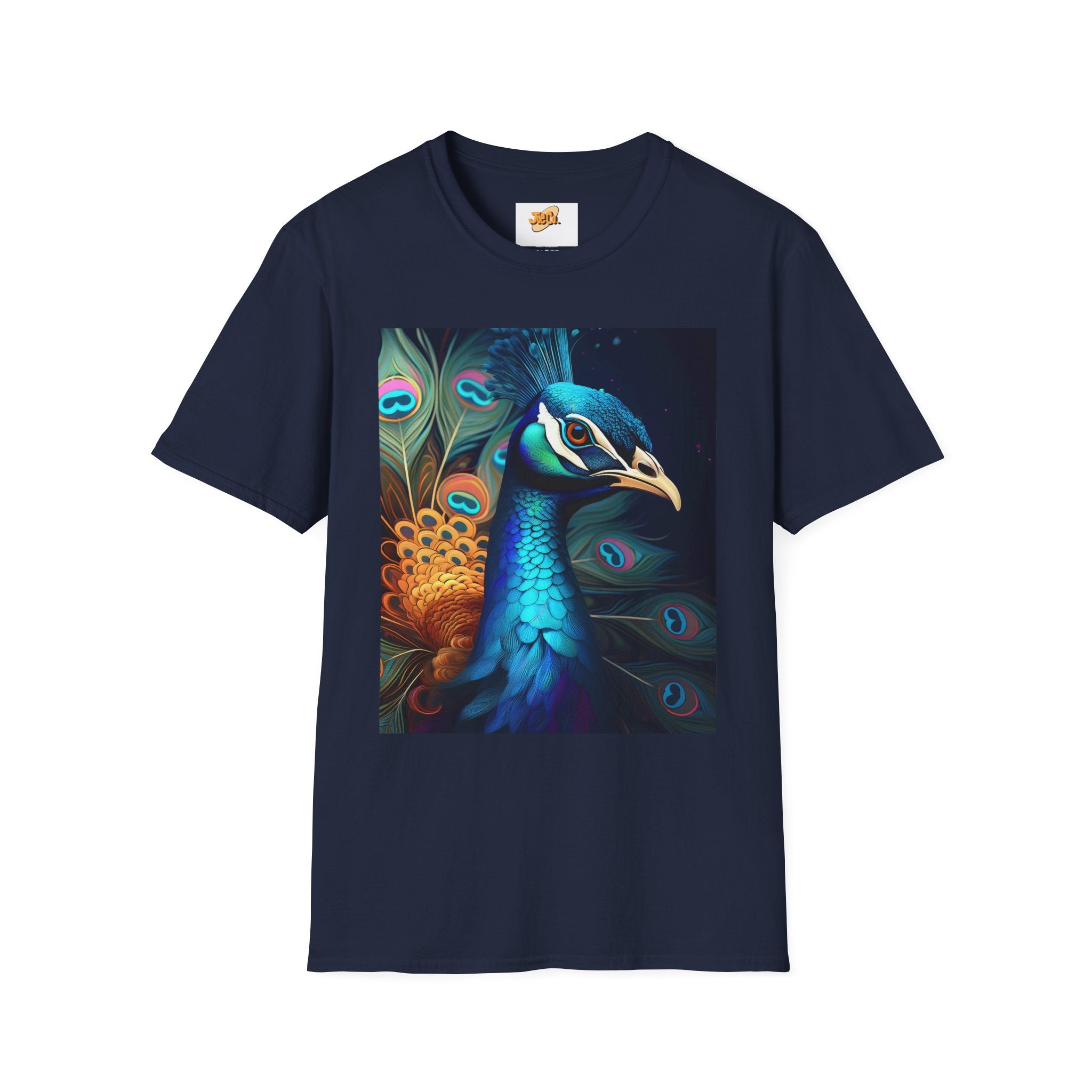 Peacock Art T-Shirt — Vibrant Blue & Teal Peacock Illustration Tee