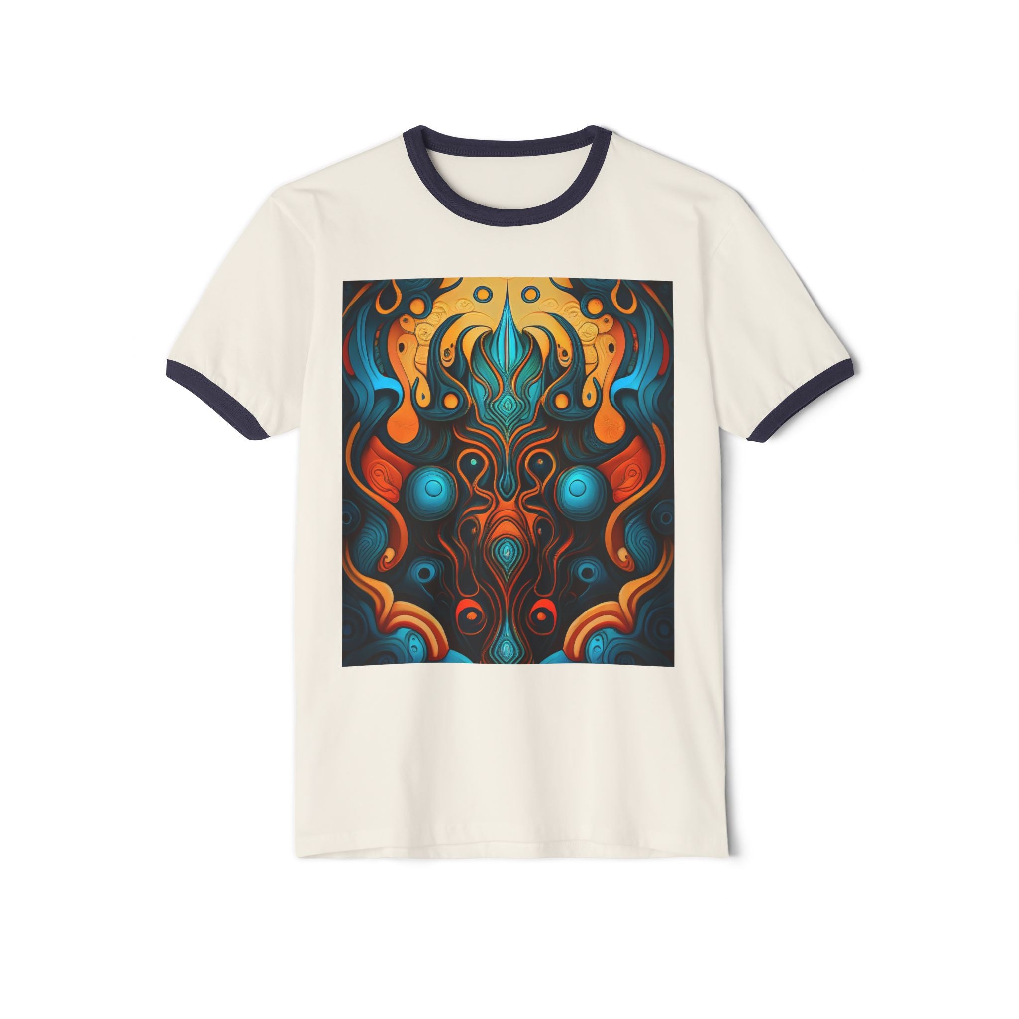 Abstract Flame Mandala Ringer Tee - Psychedelic Symmetry Graphic T-Shirt
