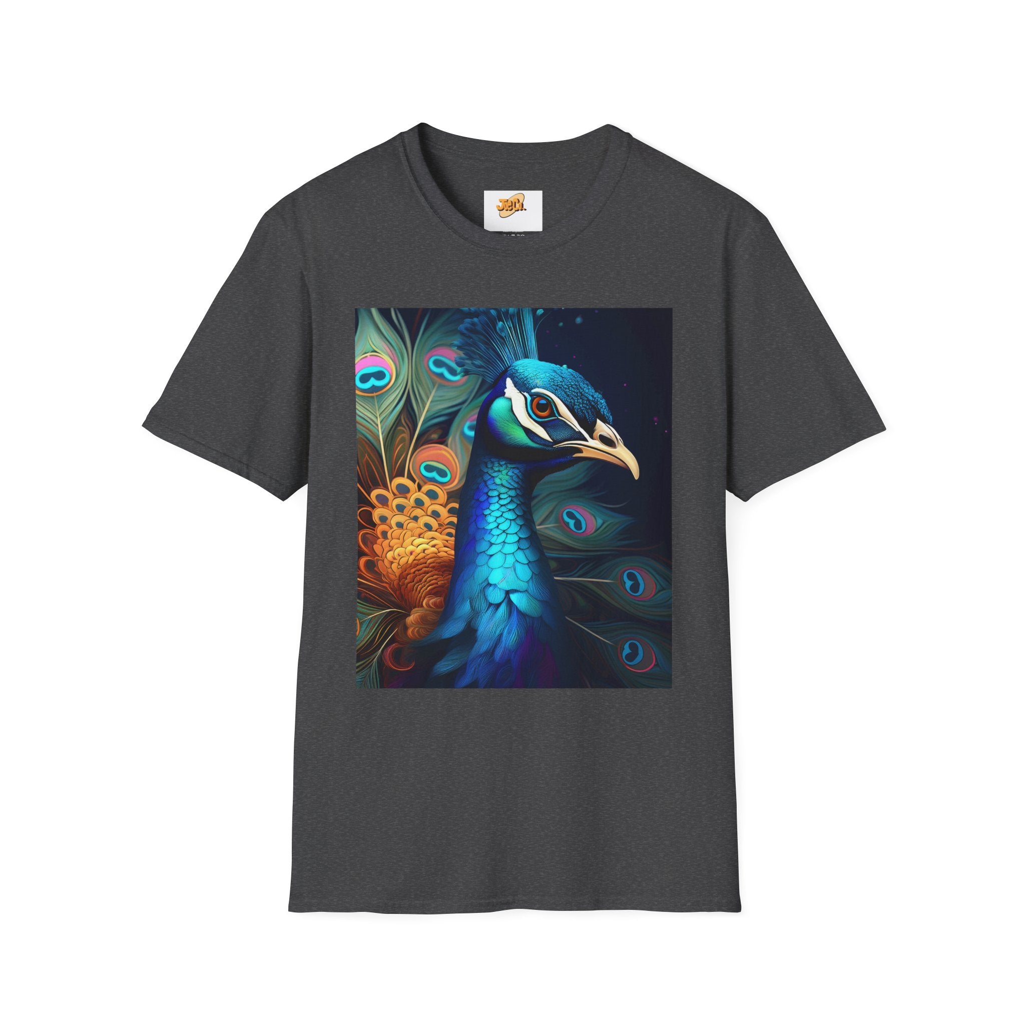 Peacock Art T-Shirt — Vibrant Blue & Teal Peacock Illustration Tee
