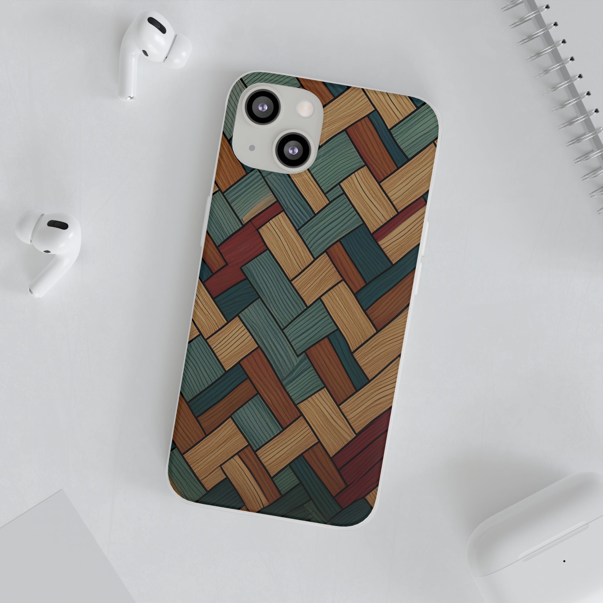 Woven Wood Pattern Phone Case — Rustic Geometric iPhone Flexi Case