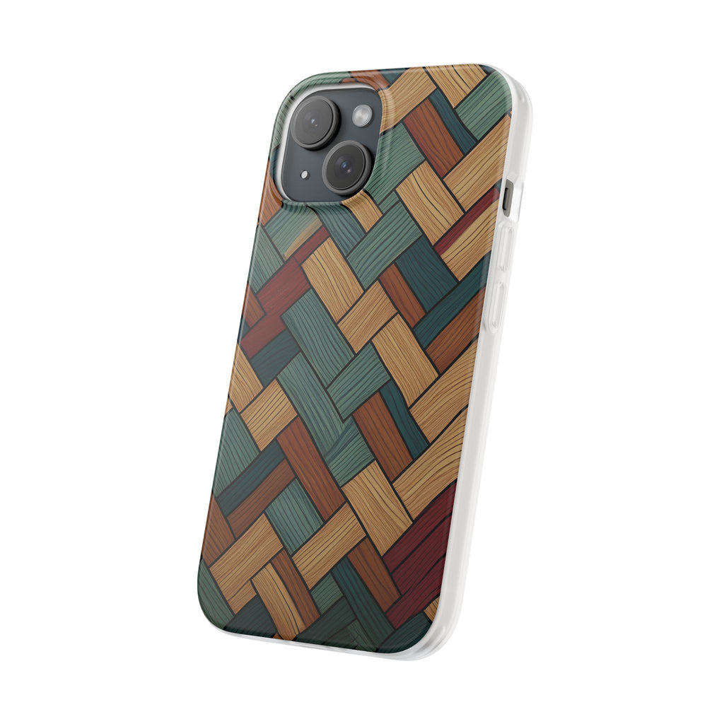 Woven Wood Pattern Phone Case — Rustic Geometric iPhone Flexi Case