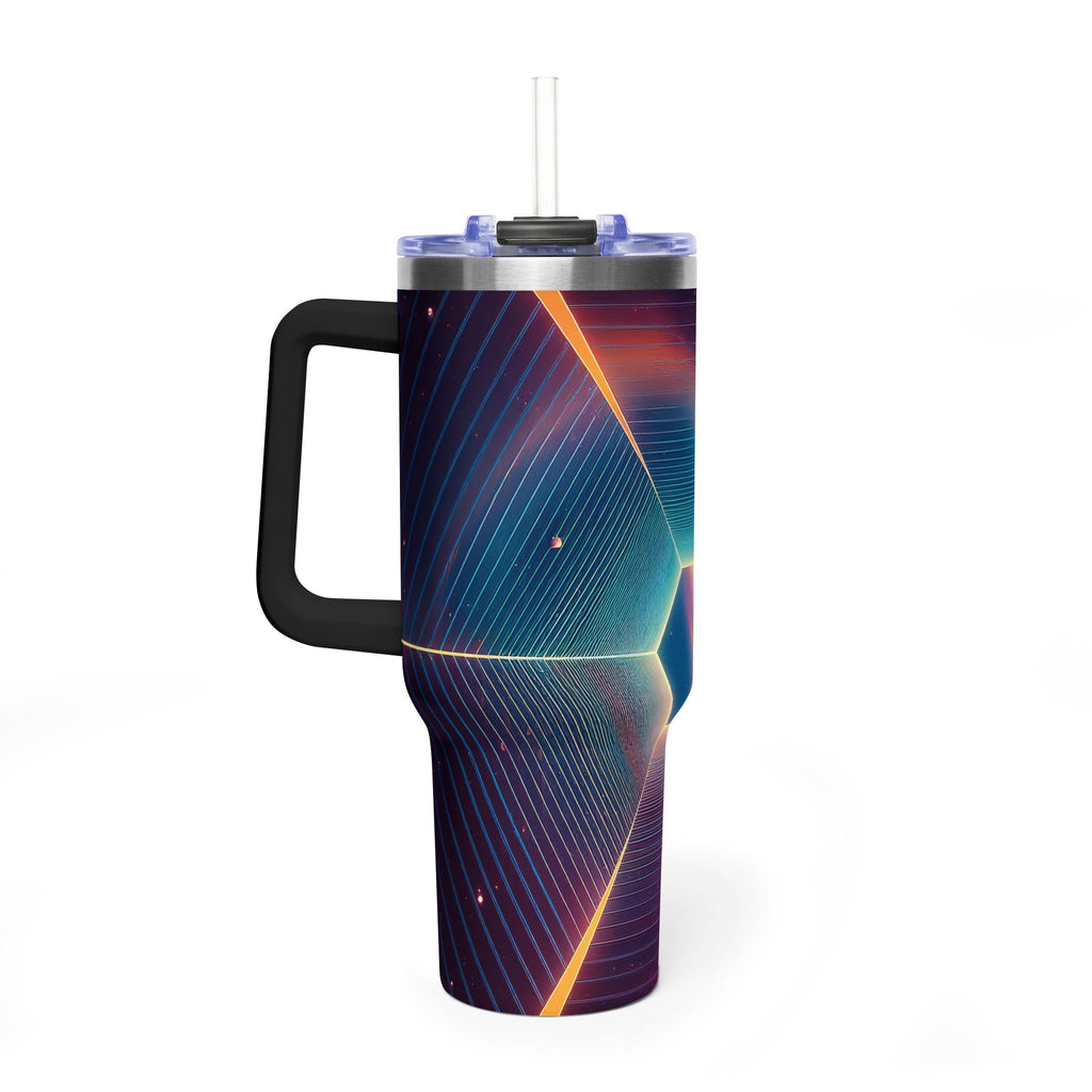 40oz Vacuum Tumbler — Neon Geometric Cosmic Design