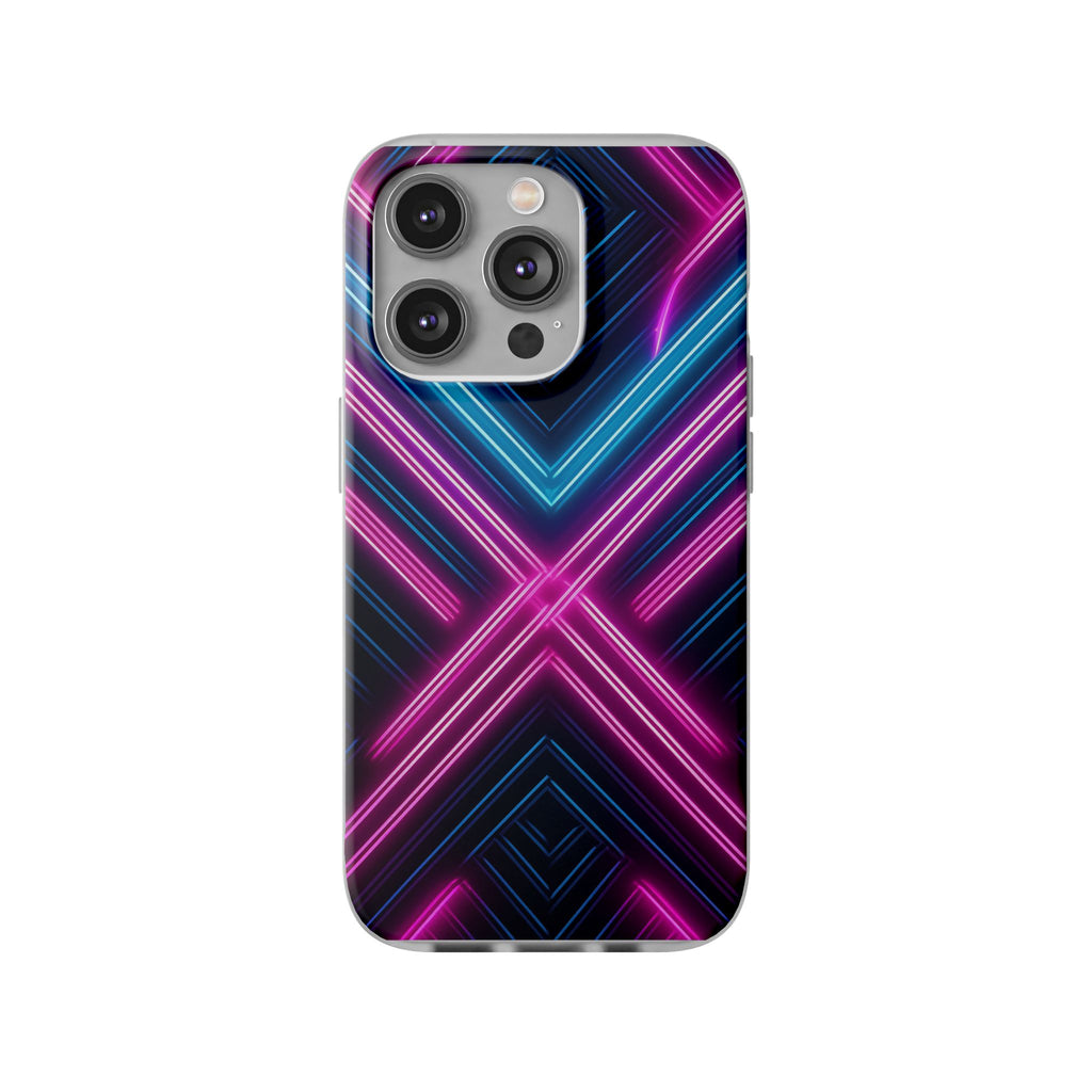 Neon Geometric Phone Case – Retro Vibes Blue & Pink Flexi Case