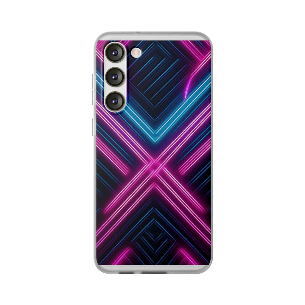 Neon Geometric Phone Case – Retro Vibes Blue & Pink Flexi Case